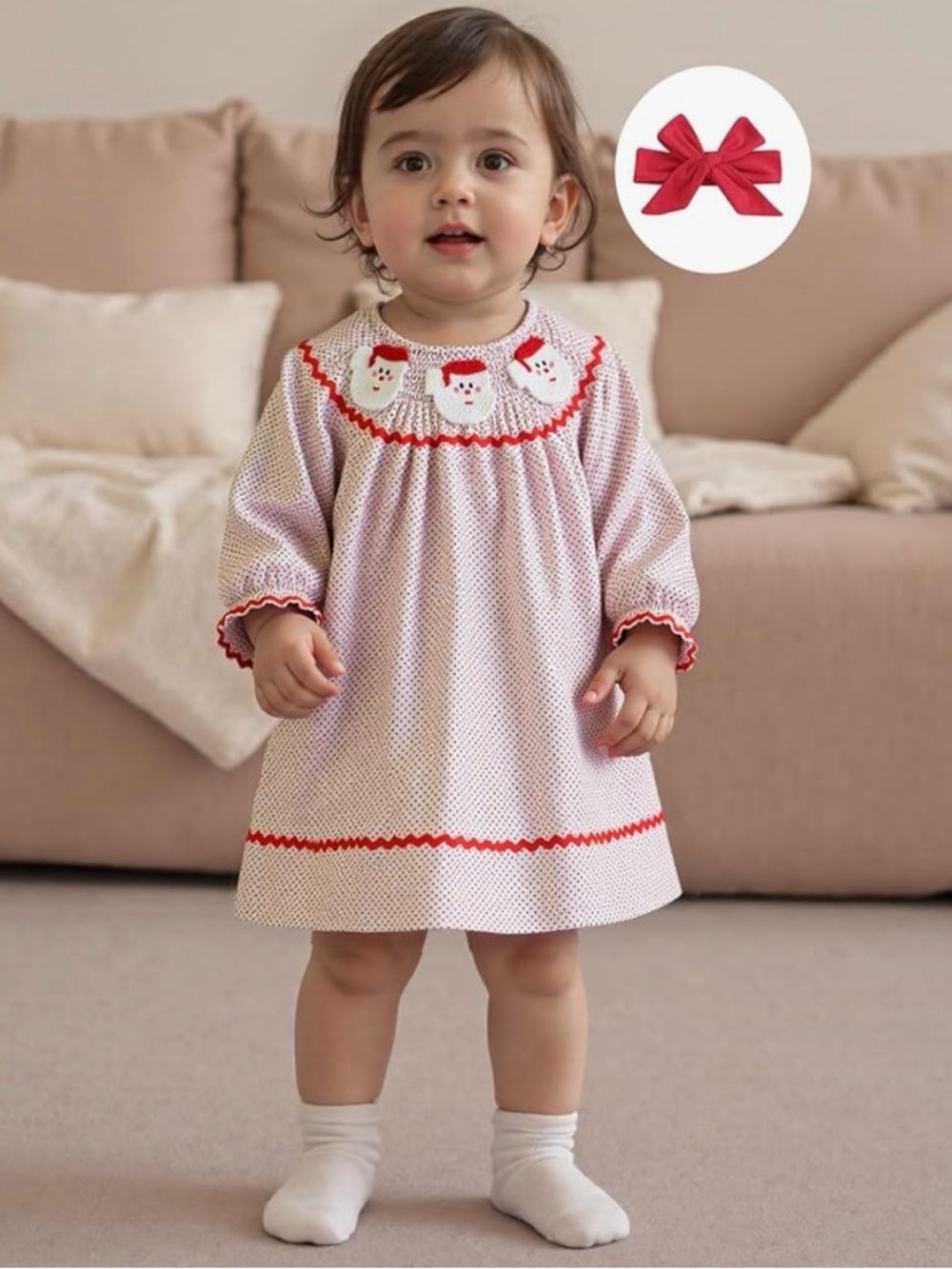 NWOT Toddler Girls Christmas Smocked Santa Dress 18-24M Polka Dot Holiday Outfit